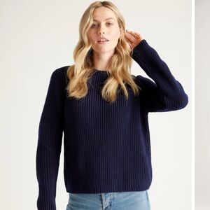 Quince Organic Cotton Fisherman Crew Sweater Navy Medium